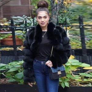 Giacca corta pelliccia di volpe vera moda donna cappotto pelliccia naturale ragazza festa cropped top - Foto 1 di 21