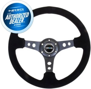 NEW NRG Deep Dish Steering Wheel 350mm Black Suede Black Center RST-006S  - Picture 1 of 3