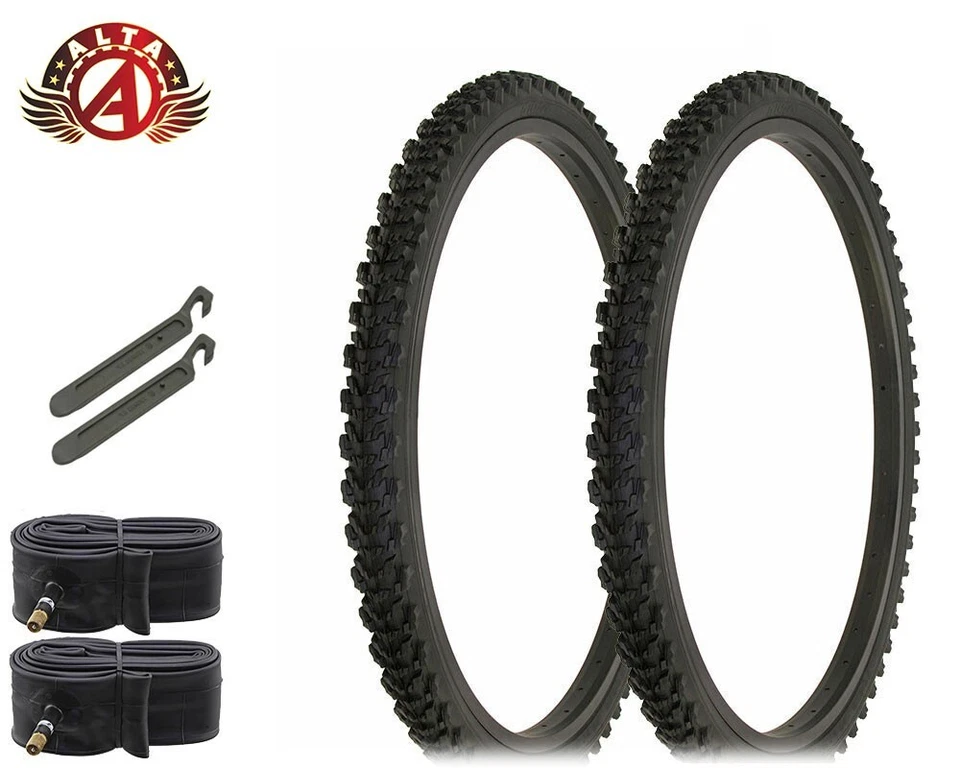 ALTA Bicycle Tire 26" x 1.95" Black (2) Tires & Tubes HF-827 Mountain W/ Levers.