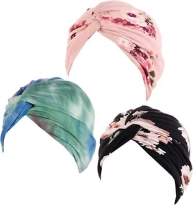 Womens Stretch Turbans Hat Headwraps Chemo Cap Cancer One Size, 3 Pcs-set C - Picture 1 of 5