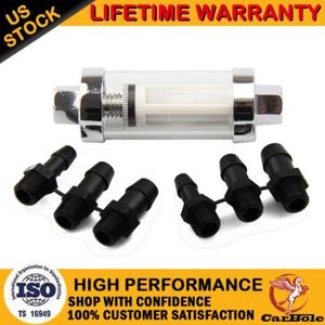 Universal 1/4" 5/16" 3/8" Chrome Gas Glass Reusable Washable Inline Fuel Filter - Bild 1 von 13