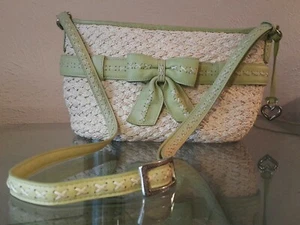 BRIGHTON WOVEN STRAW BASKET CROSSBODY Green LEATHER TRIM & BOW - Picture 1 of 12