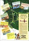1947 vintage air travel AD WESTERN AIRLINES, Air Routes Map  Douglas DC4 111821