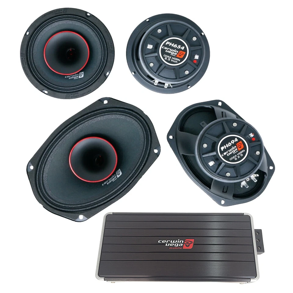 Cerwin Vega  6x9" Horn Speakers 6.5 coax speakers 1200W 4-CH Class D Amplifier - Image 1 of 4