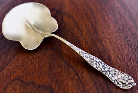DOMINICK & HAFF STERLING SILVER GILT BONBON / NUT SPOON ROCOCO 1888** Cover