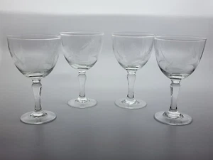 Vintage Wheat Cut Etched Cordials Stemmed Shot Glasses Set Of 4 - Picture 1 of 5