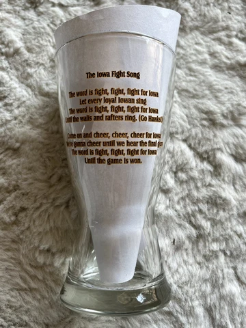 Vintage University Of Iowa Hawkeyes Football Beer Glass W/ The Iowa Fight Song Cover