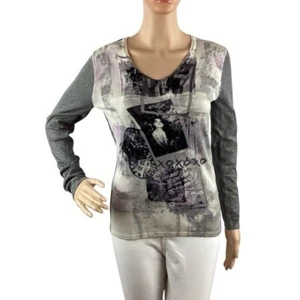 Passioni German Iconic Graphic Abstract Print Sweater Size S Gray - Picture 1 of 7