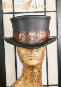 NEW Steampunk Hat Mechanical Time Traveller Victorian Standard Leather Top Hat  - Picture 1 of 2
