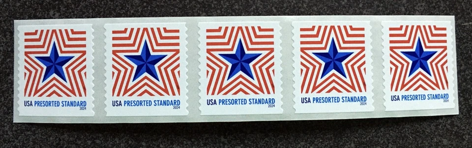 2024USA #5832 10c Radiant Star Presorted Standard - Coil Strip of 5  Mint - Image 1 of 1
