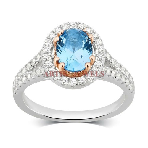Natural Blue Topaz Gemstone with 925 Sterling Silver Ring for Women's #3216