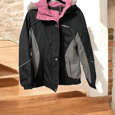 Abrigo ZeroXPosur Jóvenes Niñas Talla 16 Piel Sintética Con Capucha Forro Rosa Negro/Gris 2 Cremallera Foto 1 de 4