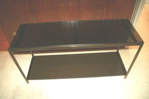 "Milo Baughman" Style Black Glass Steel Mid-Century 2-Tier 1970's Console Table Cover