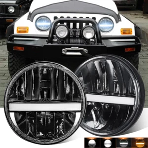 2PC DOT 7" Round LED Headlights Halo Turning Hi/Lo For Jeep Wrangler JK TJ LJ CJ - Picture 1 of 13