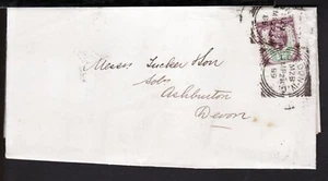 UK GREAT BRITAIN 1889 NEWTON-ABBOT VICTORIA 1½d PERFIN STAMP Folded Letter - Picture 1 of 2