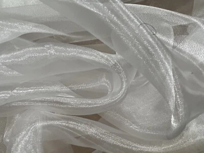 Crystal Organza Lightweight Woven Shimmer Fabric, Per Metre - Plain- White - Image 1 of 4