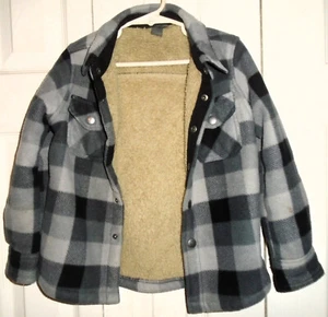 Eddie Bauer Fleece Sherpa Lined Jacket, Snap Black Plaid Boys 4/5 - Picture 1 of 4