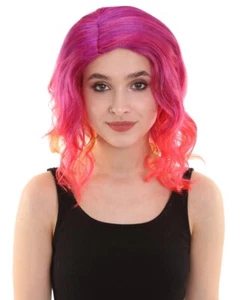 Women's Red Color Curly Shoulder Length Trendy Sunset Soiree Wig HW-6744 - Picture 1 of 9