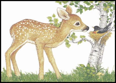 Greeting Card - Bird Deer - Linda K. Powell - Birthday 0552 - Image 1 of 2