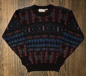 VINTAGE Method Sweater Men's Size Medium Acrylic Crew Neck Blue Geometric 1990s - Picture 1 of 4