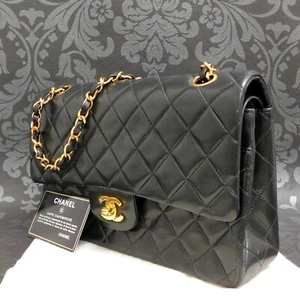 CHANEL Schultertasche Lammfell schwarz Double Flap 25 Medium Kette #2733 Rise-on - Bild 1 von 20