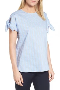 Nordstrom Signature Tie Sleeve Blue Stripe Top Size XS L51257 - Picture 1 of 2