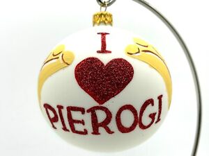 Round Polish Glass "I Heart Pierogi" Pierogi Lover Ornament