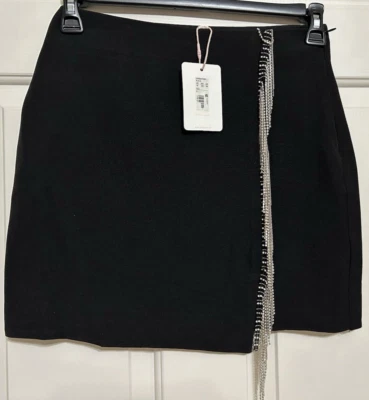 NWT GB size S black mini skirt with rhinestone fringe womens juniors - Image 1 of 4