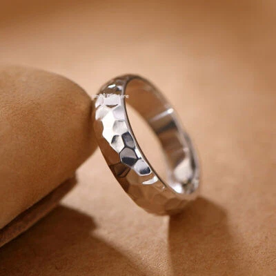 Real 999 Pure Silver Ring Women Men's Irregular Hammer Pattern Band Ring US 8 - Image 1 of 4
