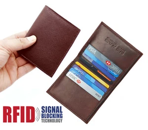 MENS RFID PROOF LEATHER ULTRA SLIM CREDIT CARD HOLDER NOTE CASE WALLET BROWN 122 - Picture 1 of 5