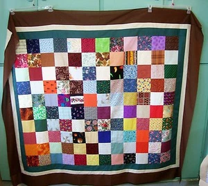 AF0659 Handmade by Seller Patchwork QUILT top TABLE TOPPER Earthy 71 x 62 Calico - Picture 1 of 2