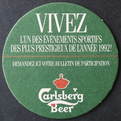 Sous-bock bière CARLSBERG 1992 Sport beermat coaster 1 - Photo 1/2