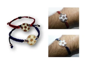 Bracciale Uomo Cammeo di Argento 925 Rosso in Nero Calcio Blu Cameo e Regolabile - Picture 1 of 8