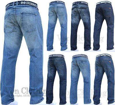 CROSSHATCH Pantaloni jeans uomo elasticizzati incrociati blu scuro firmati marchiati taglie forti nuovi