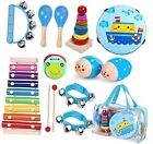 Kids Musical Instruments Sets, 12pcs Wooden Percussion Instruments Toys Blue