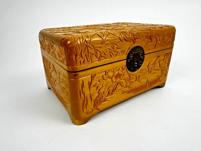 Caja de madera vintage hecha a mano dragón phesant tesoro loto con cerradura y llave Foto 1 de 4