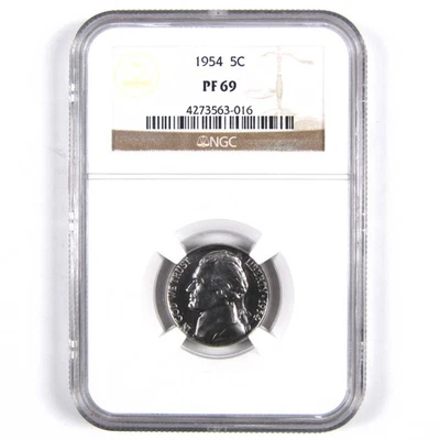 1954 Jefferson Nickel 5 Cent Piece PF 69 NGC 5c Proof Coin SKU:I2832 - Image 1 of 4