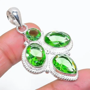Green Tsavorite Handmade Gemstone 925 Sterling Silver Jewelry Pendant Size 2" - Picture 1 of 1