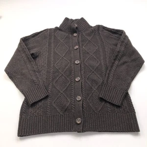 LL Bean Extra Fine Merino Wool Women's Cable Knit Fisherman Button Mock Sweater - Picture 1 of 11
