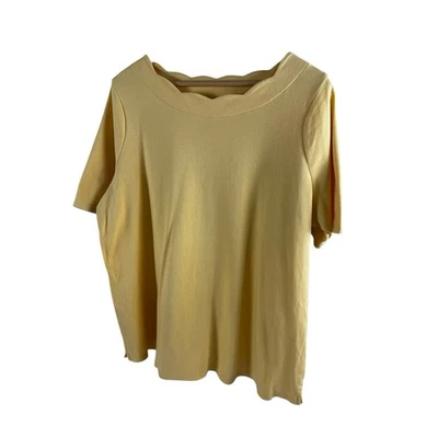 Croft & Barrow Scalloped Boat Neck Popover Tee Top Cotton Butter Yellow Size 1X - Image 1 of 4
