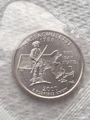 2000 P Massachusetts U.S. State Quarter- UNC from US Mint In Cellophan  - Image 1 of 2