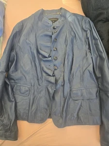 Chaqueta de cuero de cordero suave vintage Escada azul oscuro talla 44 usada en excelente estado - Imagen 1 de 9