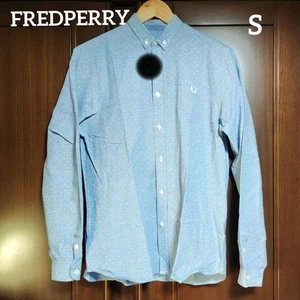 Fred Perry Dot Button-Down Langarm Hemd Blau Small Size Weiß Logo - Bild 1 von 12