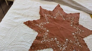 Harvest Tablecloth Rectangle Rust w/ cut out leaf pattern Fall 36 " Ro polyester - Picture 1 of 5
