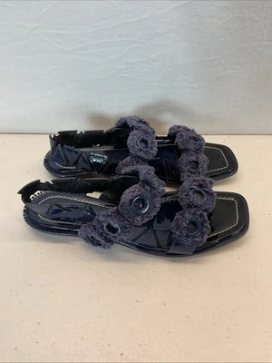 Tory Burch Freya Eyelet Sandal Navy Blue sling back Patent Leather flat 8.5M - Image 1 of 4