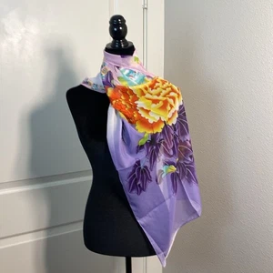 Women Tropical Burst of Flowers Summer Lavender Silky Scarf - Picture 1 of 6