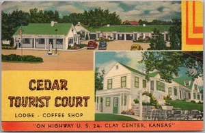 CLAY CENTER, Kansas Postcard CEDAR TOURIST COURT Highway 24 Linen - 1949 Cancel - Picture 1 of 2