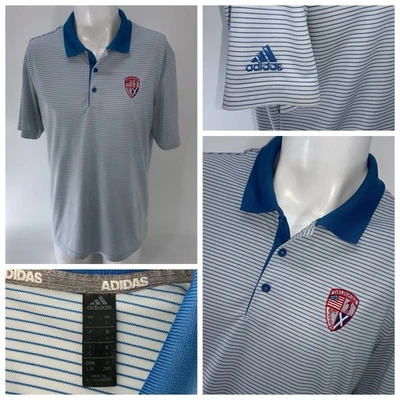 Adidas Golf Polo Shirt Men’s L White Blue Striped Poly Dalhousie GC YGI U5-61 - Image 1 of 4
