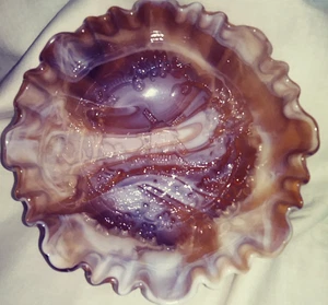 Vtg. Imperial Caramel Slag Glass Windmill Ruffled Edge Bowl 7"W Embossed Logo - Picture 1 of 6