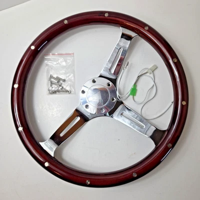 Beautiful Brown Wooden Steering Wheel 15" Open Box - Image 1 of 4